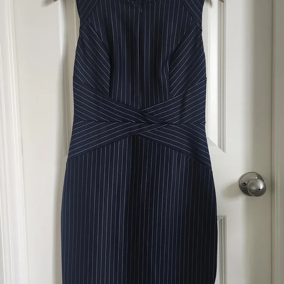 Elegant Navy Pinstripe Dress - Picture 5 of 13